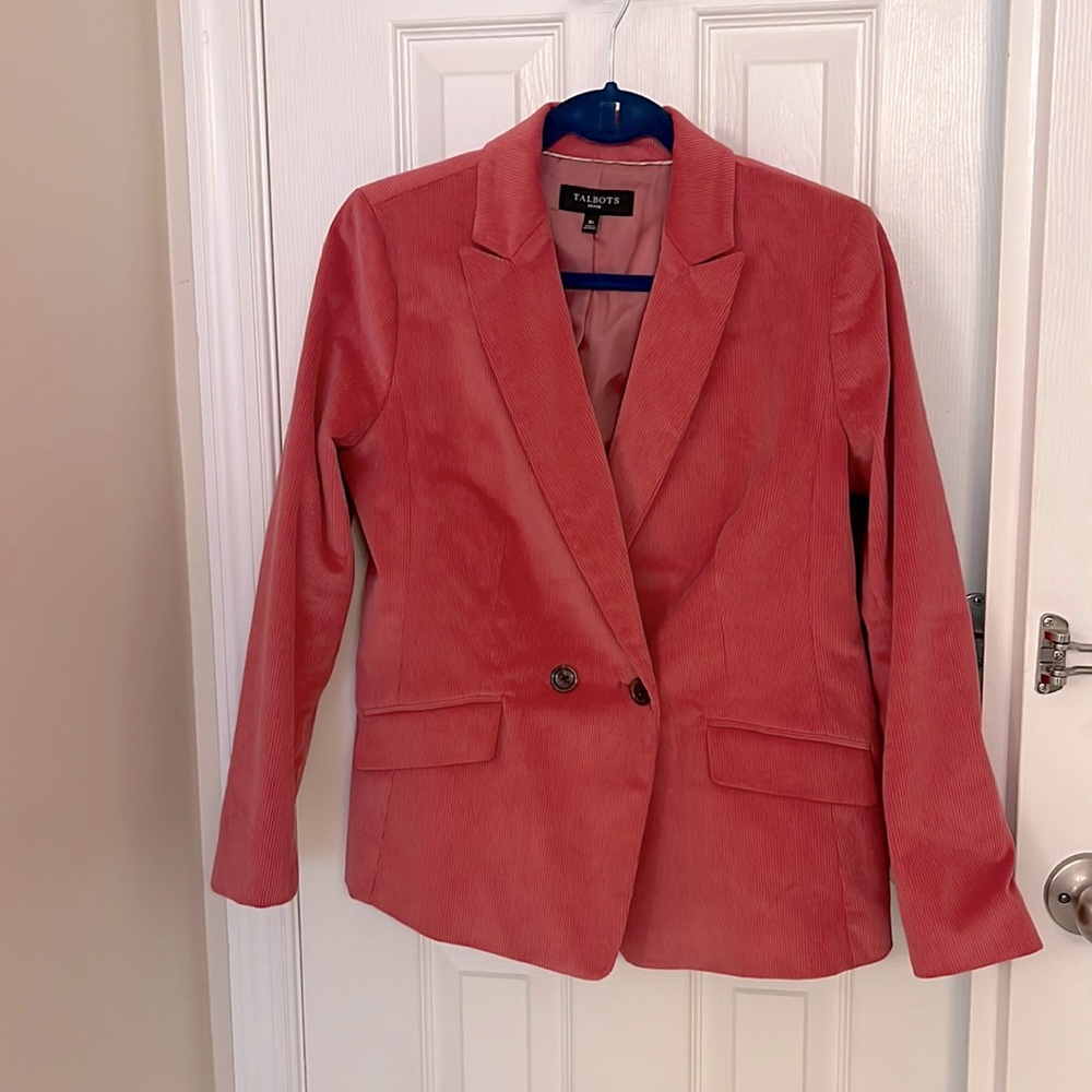 Talbots pink corduroy two button blazer